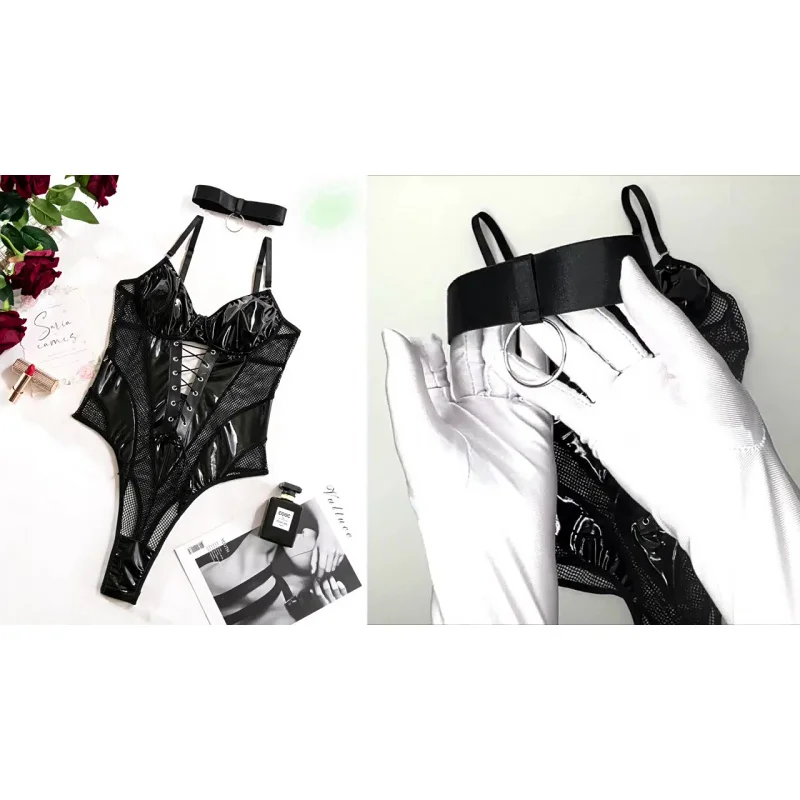 European and American Nightclub Hot Girls PU Leather Mesh Patchwork Tie Waist Backless Sexy Bodysuit for Women
European and American Nightclub Hot Girls PU Leather Mesh Patchwork Tie Waist Backless Sexy Bodysuit for Women