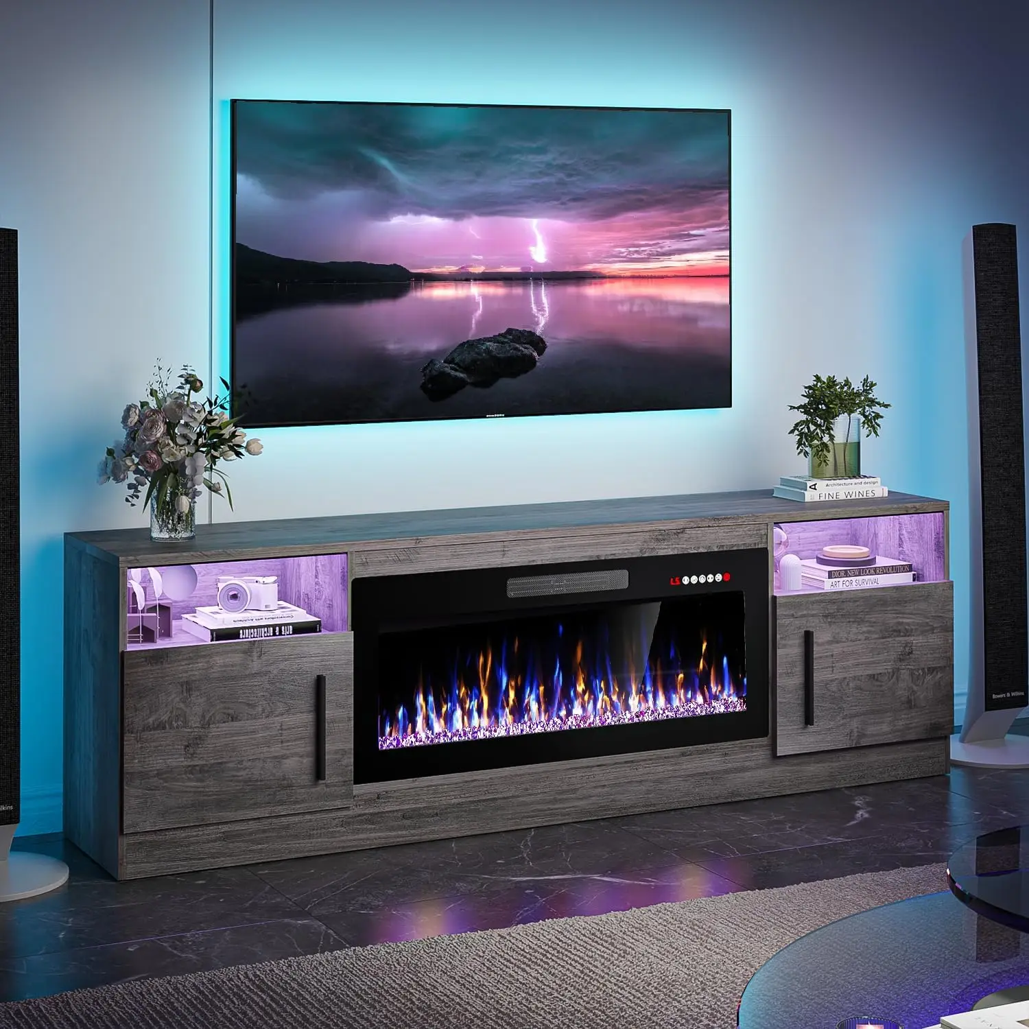 Fireplace TV Stand with 36" inch Electric Fireplace Up to 80" TVs, LED Light Entertainment Center, Many colors to choose from
Fireplace TV Stand with 36" inch Electric Fireplace Up to 80" TVs, LED Light Entertainment Center, Many colors to choose from