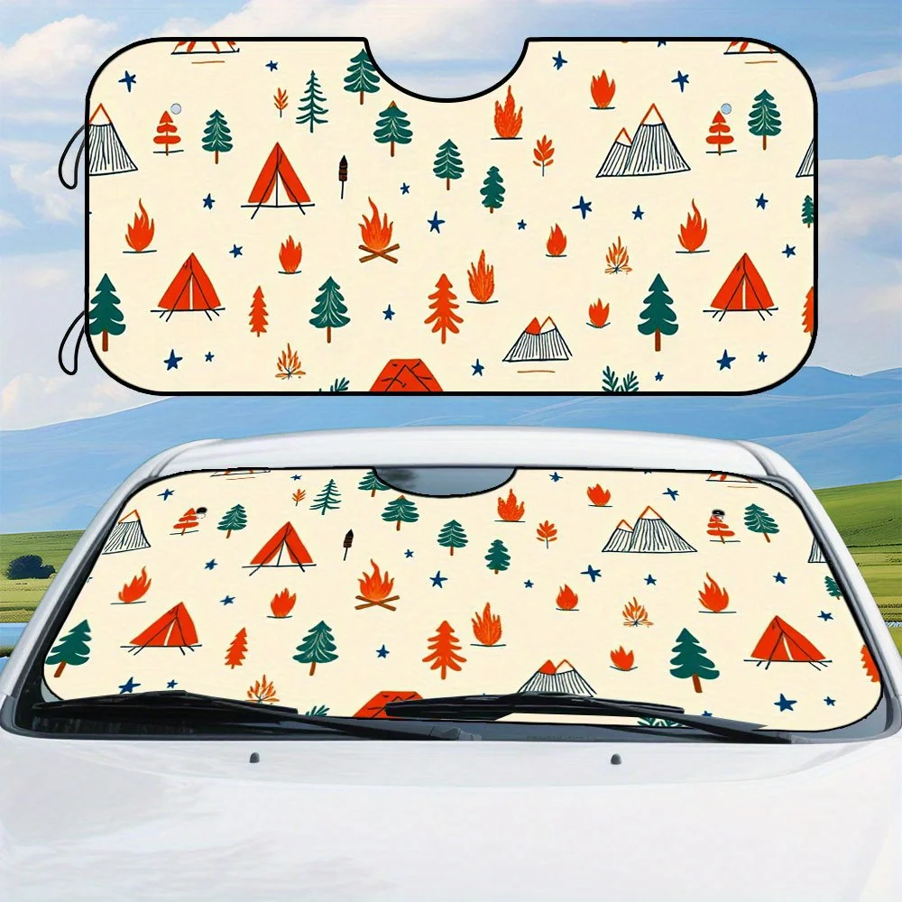 1pc Camping Mountains Line Art Print Car Windshield Sunshade With Suction Cups, Foldable Visor For Easy Setup, Polyester Materia
1pc Camping Mountains Line Art Print Car Windshield Sunshade With Suction Cups, Foldable Visor For Easy Setup, Polyester Materia