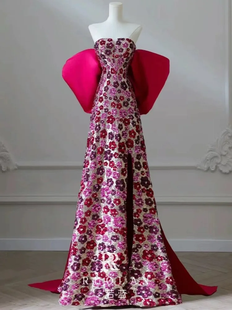 Sexy Rose Prom Dress Strapless Beading Flowers Printing Bow Mermaid High Split Luxury Party Evening Gowns 2024
Sexy Rose Prom Dress Strapless Beading Flowers Printing Bow Mermaid High Split Luxury Party Evening Gowns 2024