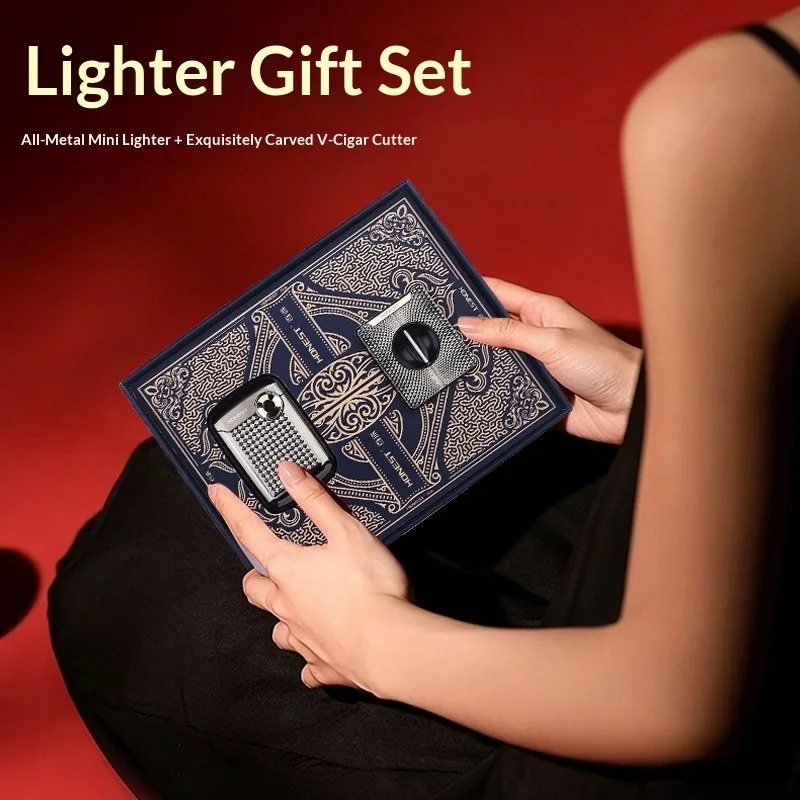 High end gift business, high-end non fuel lighter with finely carved V-shaped cigar cutter set, light luxury men's gift
High end gift business, high-end non fuel lighter with finely carved V-shaped cigar cutter set, light luxury men's gift