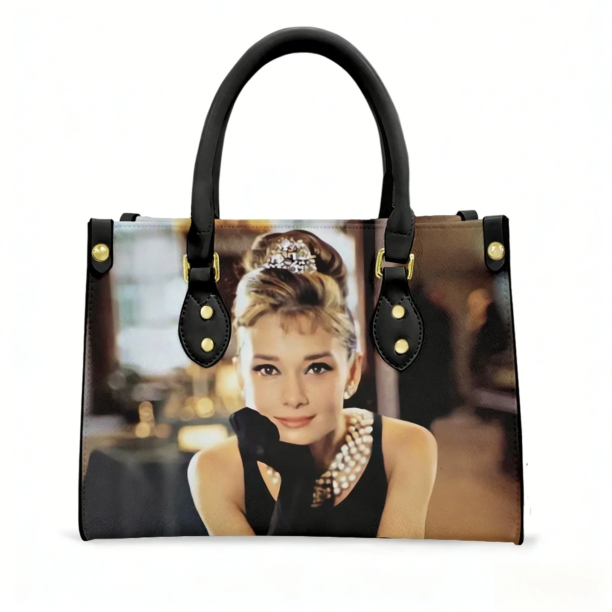 Сумка-тоут Одри Хепберн с кинозвездой, женская и мужская сумка с персонализированным текстовым изображением, сумка из искусственной кожи, деловые подарочные сумки для покупок
Сумка-тоут Одри Хепберн с кинозвездой, женская и мужская сумка с персонализированным текстовым изображением, сумка из искусственной кожи, деловые подарочные сумки для покупок