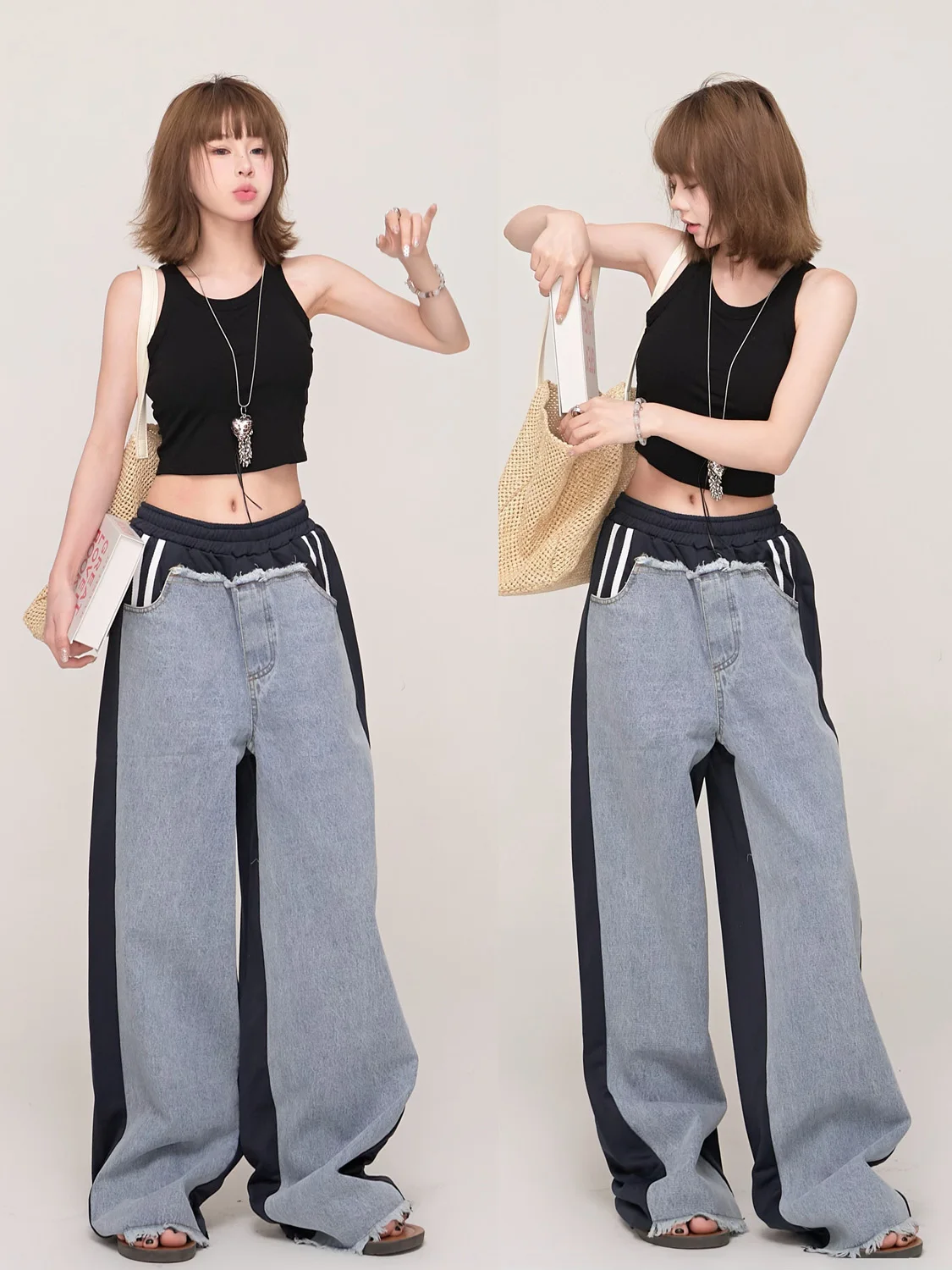 MS Original Early Eight Pants Casual Straight Leg Wide Leg Long Pants Women's Spring Summer Stripe Color Block Frayed Denim J...
MS Original Early Eight Pants Casual Straight Leg Wide Leg Long Pants Women's Spring Summer Stripe Color Block Frayed Denim J...