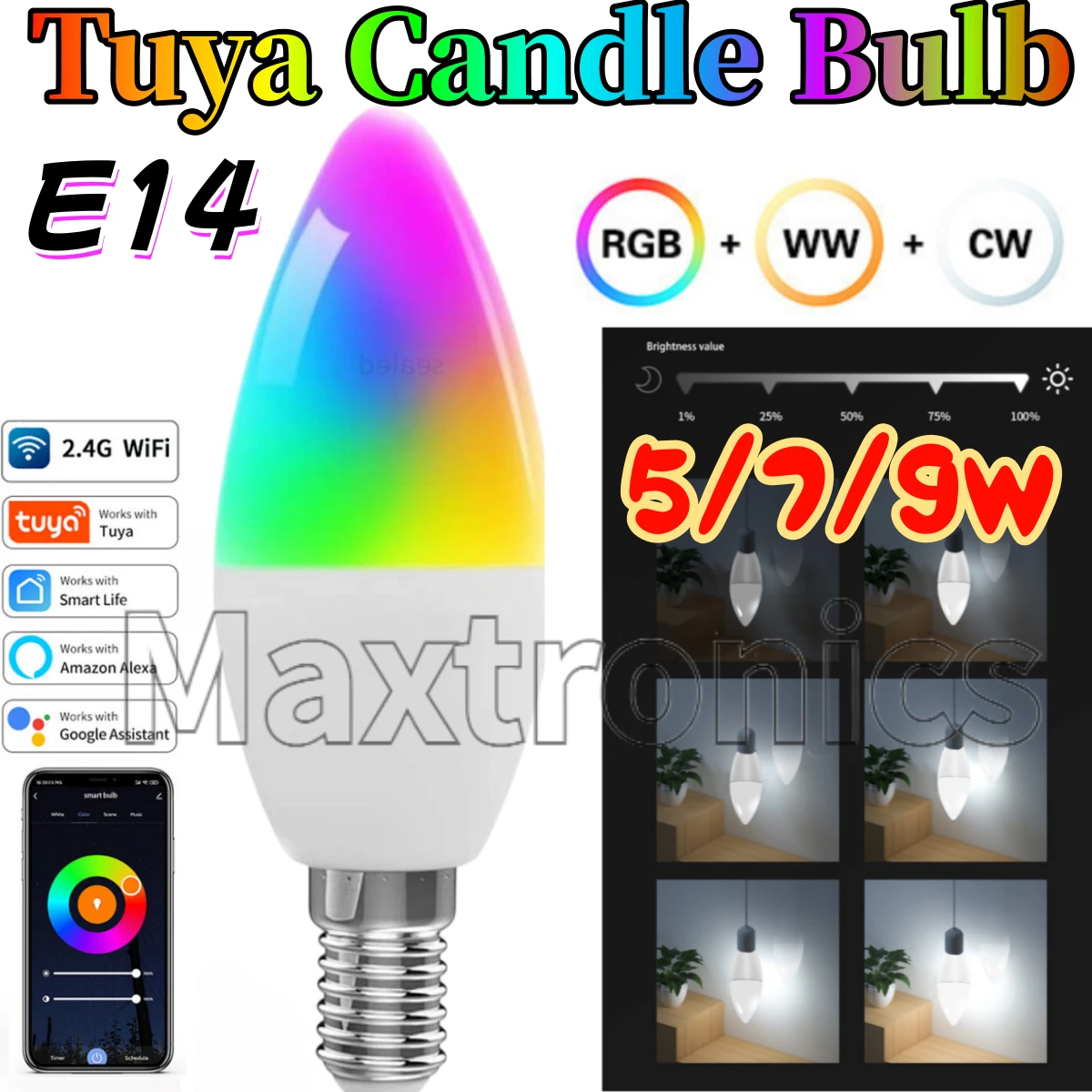 Tuya Smart WiFi LED Bulb E14 Candel Light 5W 7W 9W 220V APP Voice Control Alexa Google Assistant Home Decor Dimmable RGBCW Lamps
Tuya Smart WiFi LED Bulb E14 Candel Light 5W 7W 9W 220V APP Voice Control Alexa Google Assistant Home Decor Dimmable RGBCW Lamps