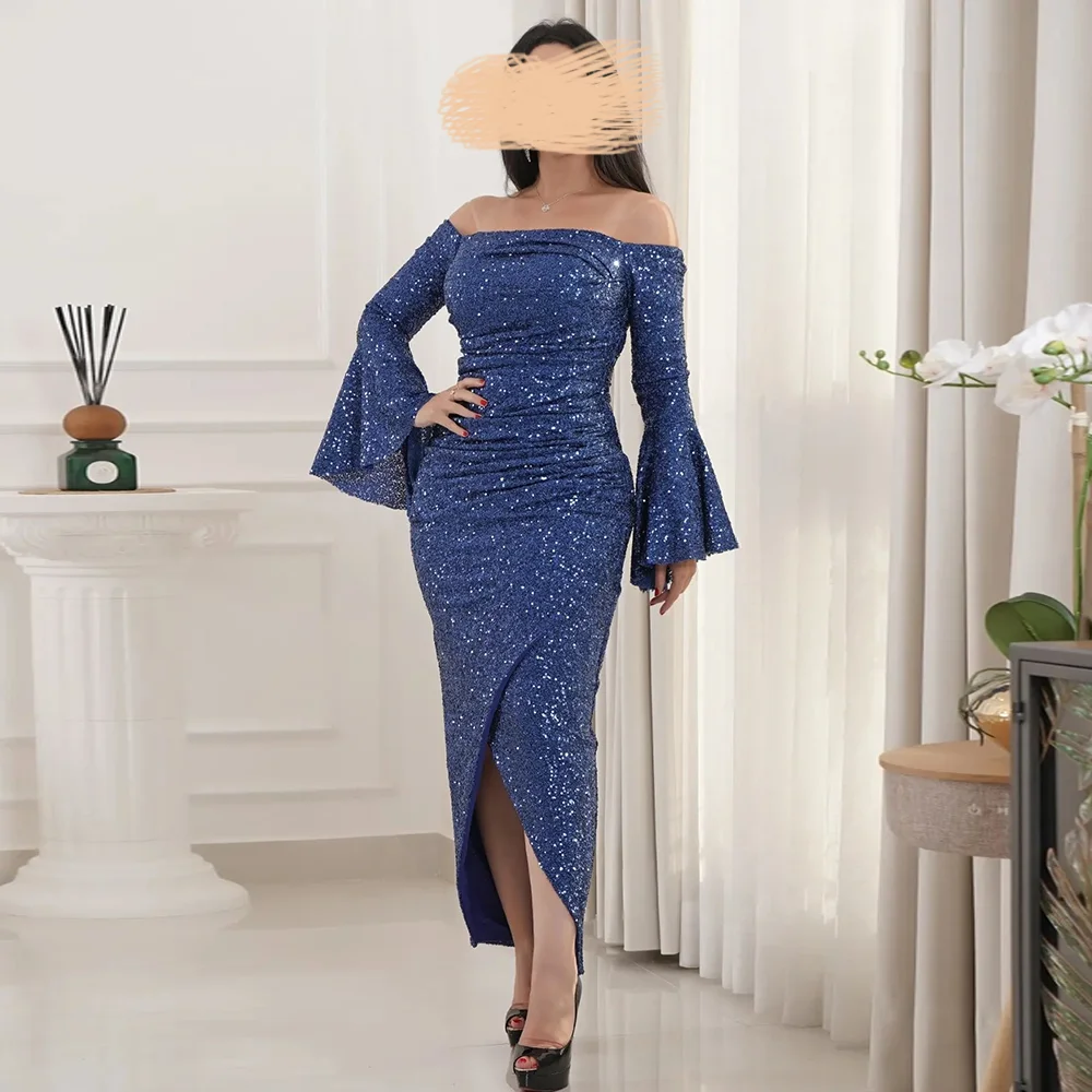 Boat Neck Straight Full Sleeve Glitter Sequin Backless Long Evening Dress Simple Blue Party Gown for women فساتين ا
Boat Neck Straight Full Sleeve Glitter Sequin Backless Long Evening Dress Simple Blue Party Gown for women فساتين ا
