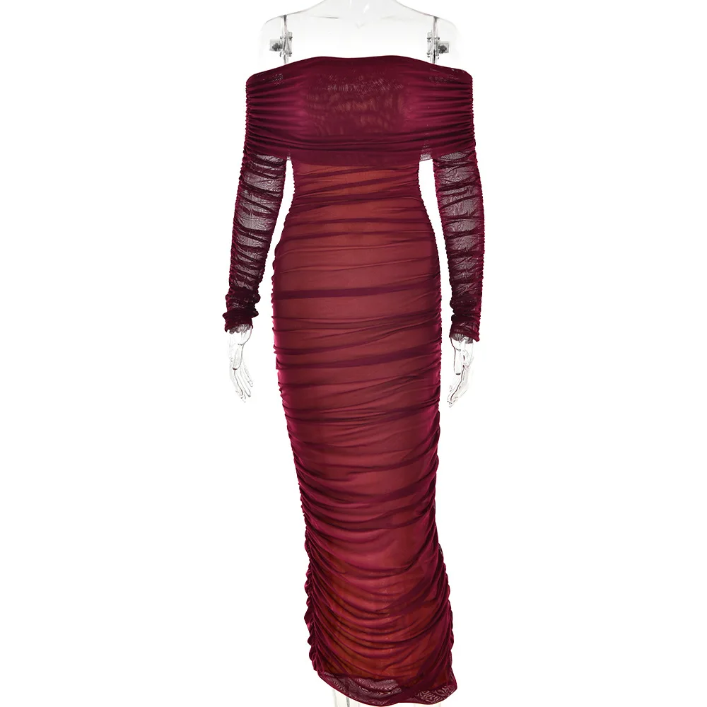Sexy Off Shoulder Strapless Mid Length Mesh Dress Burgundy
Sexy Off Shoulder Strapless Mid Length Mesh Dress Burgundy