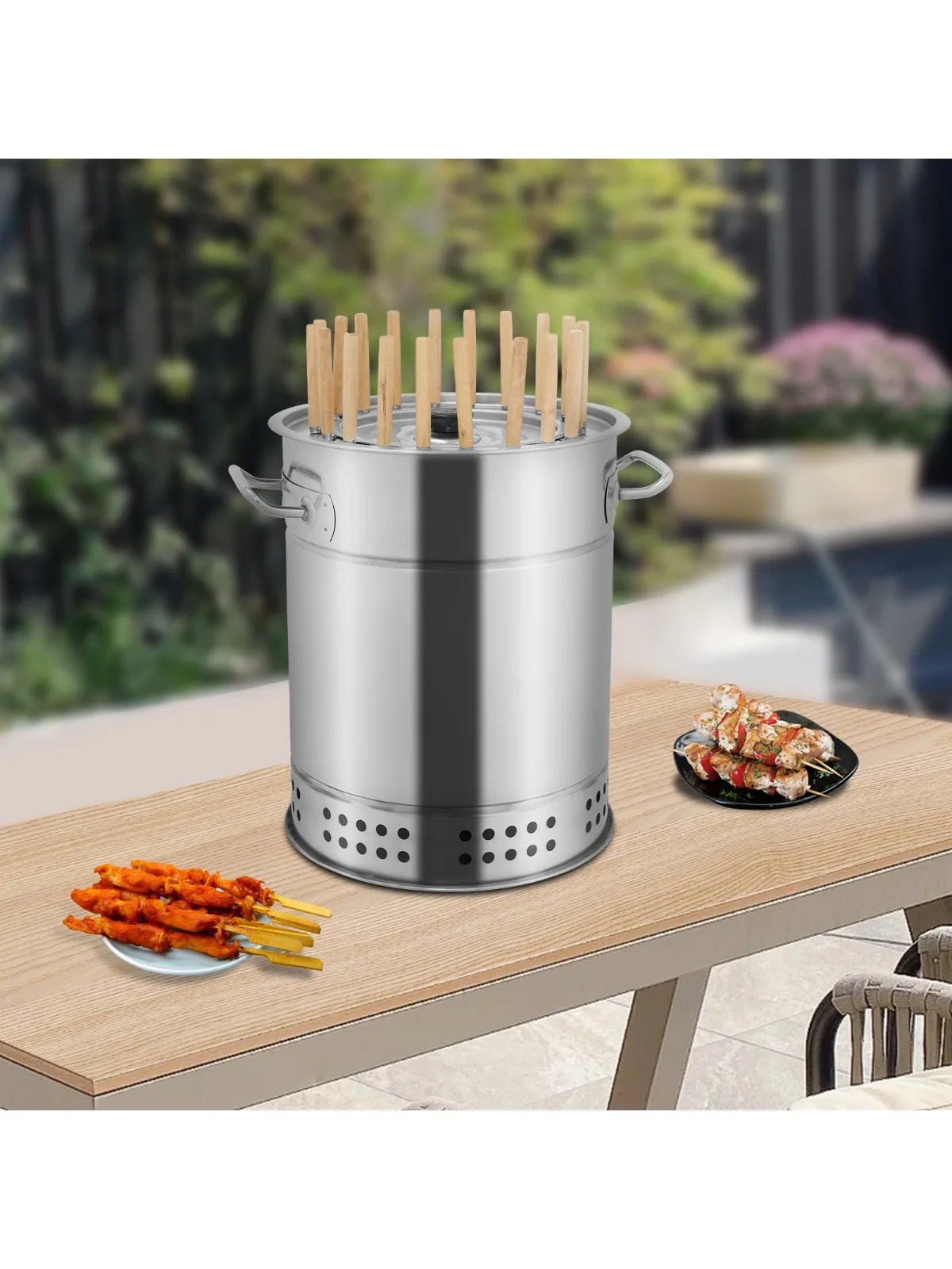 Portable Barbecue Charcoal Barrel Grill Stainless Steel Surround Charcoal Grill with 20 Skewers for Camping Picnics Parties
Portable Barbecue Charcoal Barrel Grill Stainless Steel Surround Charcoal Grill with 20 Skewers for Camping Picnics Parties
