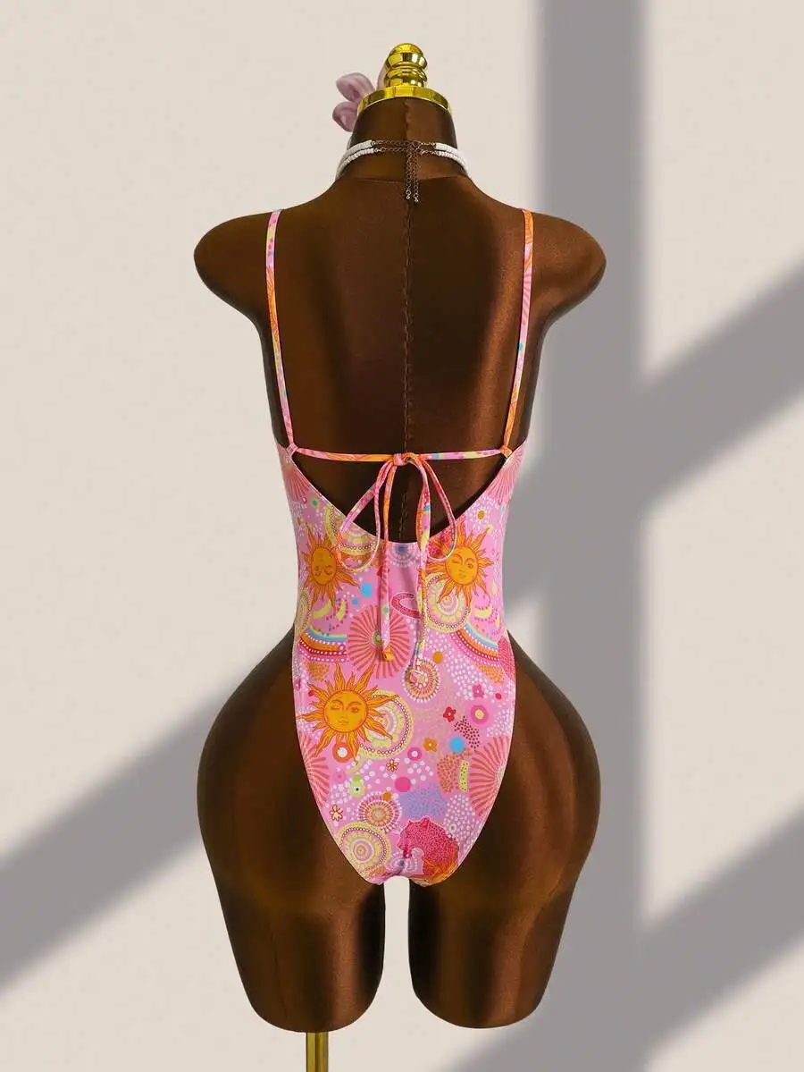 Womens One Piece Swimsuit With Sun Print Back Tie Beach Vacation Swimwear
Womens One Piece Swimsuit With Sun Print Back Tie Beach Vacation Swimwear
