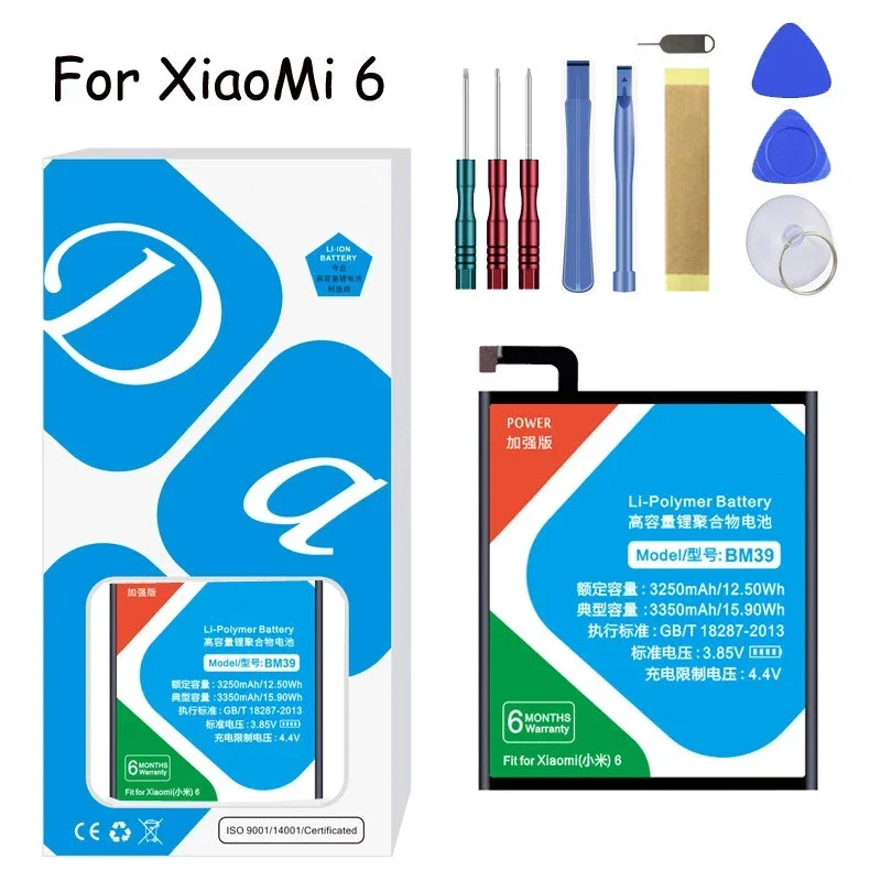 XDOU Battery For XiaoMi 6 BM39 Mi6 / Xiao Mi 6 3350mAh Phone High Real Capacity Li-polymer Replacement Bateria Free Tools 2024
XDOU Battery For XiaoMi 6 BM39 Mi6 / Xiao Mi 6 3350mAh Phone High Real Capacity Li-polymer Replacement Bateria Free Tools 2024