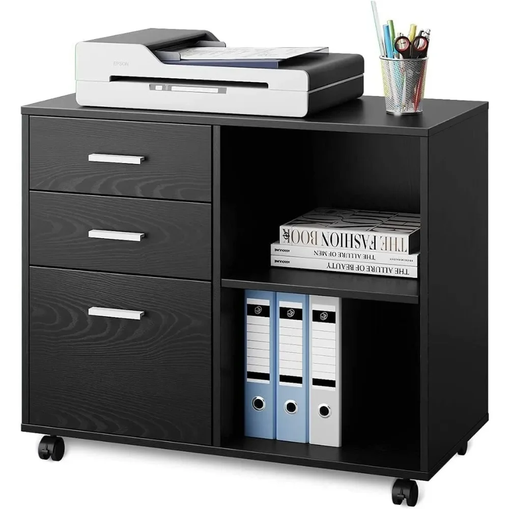 3-Drawer Wood File Cabinet,Printer Stand with Open Storage Shelves for Home Office, Mobile Lateral Filing Cabinet, Black 
3-Drawer Wood File Cabinet,Printer Stand with Open Storage Shelves for Home Office, Mobile Lateral Filing Cabinet, Black