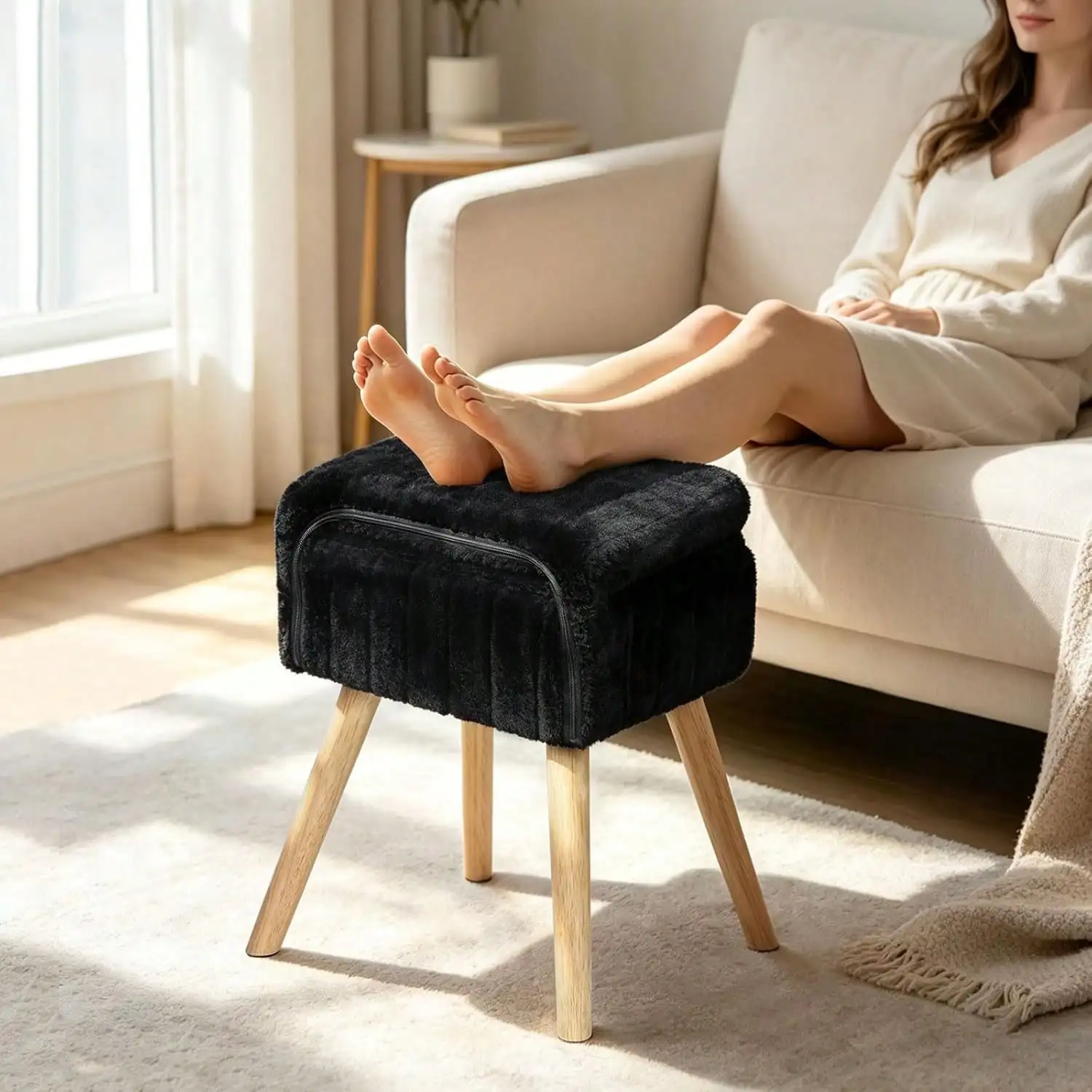 Vanity Stool With Storage & Folding Backrest,Faux Rabbit Fur Small Makeup Chair With 4 Solid Wood Legs,11.4" D X 14.9" W X 28.7"
Vanity Stool With Storage & Folding Backrest,Faux Rabbit Fur Small Makeup Chair With 4 Solid Wood Legs,11.4" D X 14.9" W X 28.7"