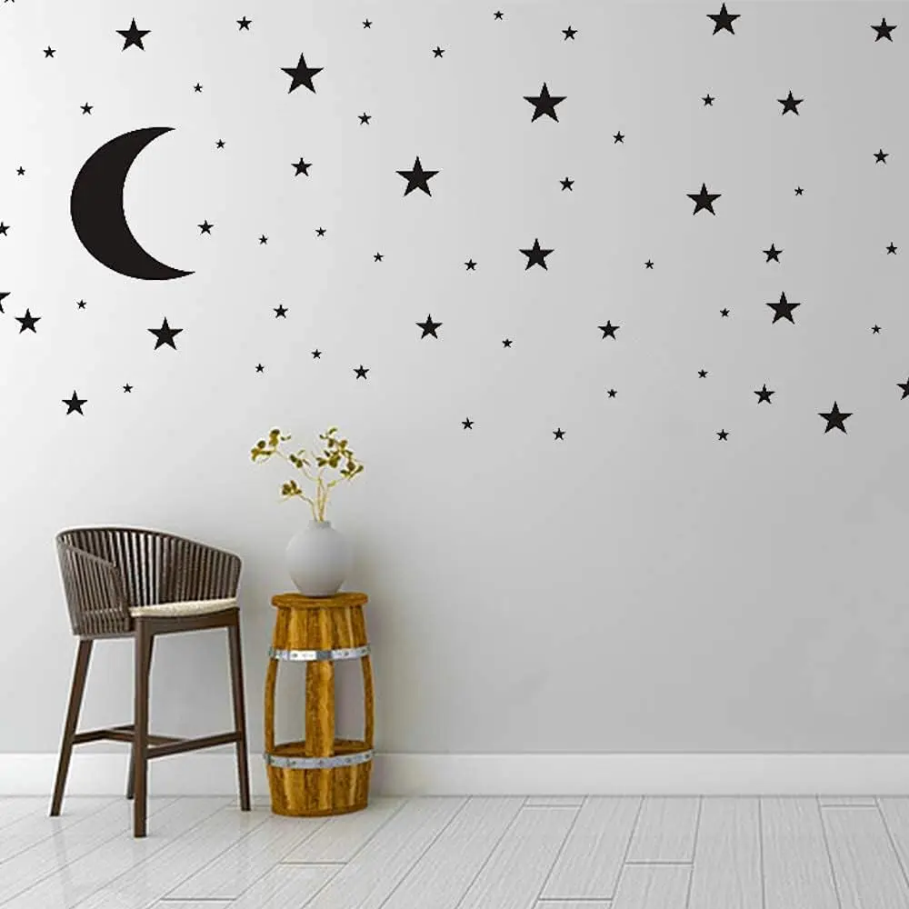 Moon and Stars Wall Decal, Black Vinyl Sticker for Kids Room Nursery Decor, Removable
Moon and Stars Wall Decal, Black Vinyl Sticker for Kids Room Nursery Decor, Removable