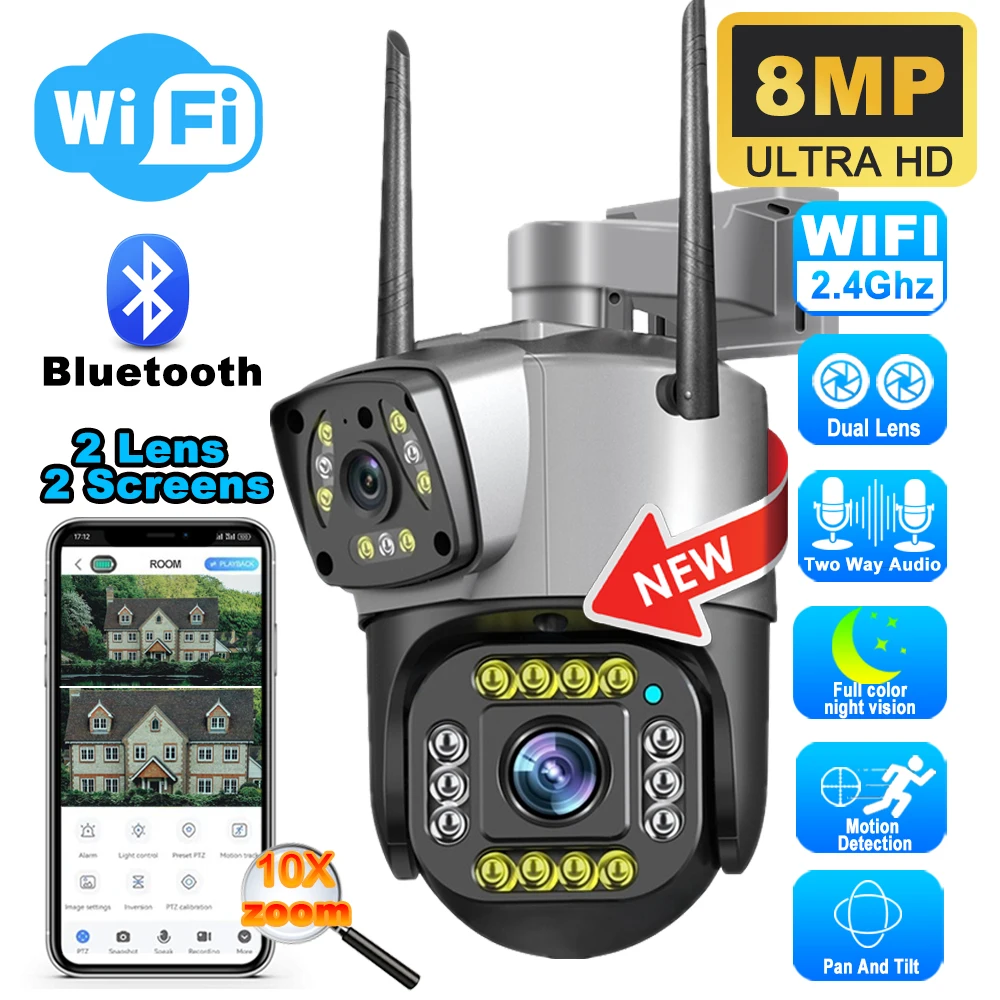 8MP 4K WiFi IP Camera Dual Lens 10X Zoom Outdoor Waterproof Color Night Vision PTZ Smart Security Home Surveillance CCTV Cameras
8MP 4K WiFi IP Camera Dual Lens 10X Zoom Outdoor Waterproof Color Night Vision PTZ Smart Security Home Surveillance CCTV Cameras