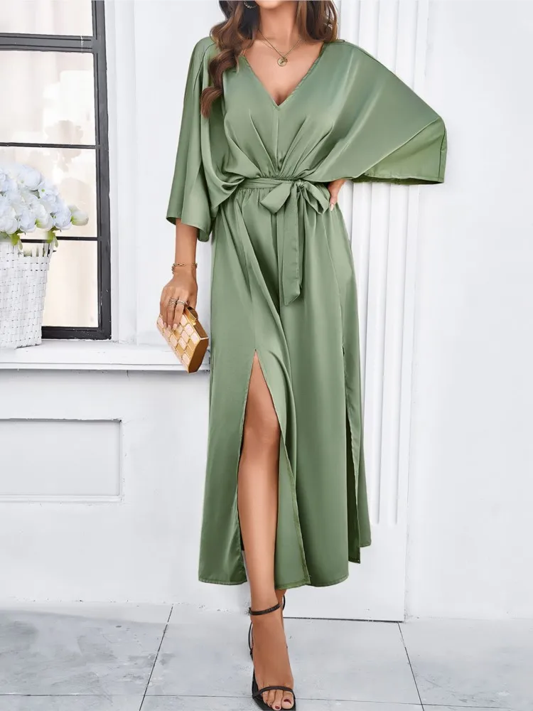 Summer Temperament Elegant High Waist V-neck Loose Dress Women's Simple Fashion Solid Color Bat Sleeve Lace-up Casual Dresses
Summer Temperament Elegant High Waist V-neck Loose Dress Women's Simple Fashion Solid Color Bat Sleeve Lace-up Casual Dresses