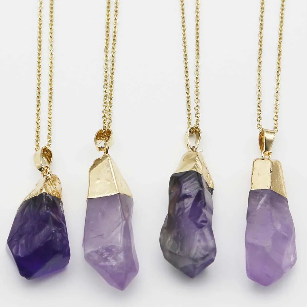 New Natural Stone Amethyst Stainless Steel Chain Necklace Irregular Purple Crystal Gold Plated Head Pendant Fashion Jewelry 6Pcs
New Natural Stone Amethyst Stainless Steel Chain Necklace Irregular Purple Crystal Gold Plated Head Pendant Fashion Jewelry 6Pcs