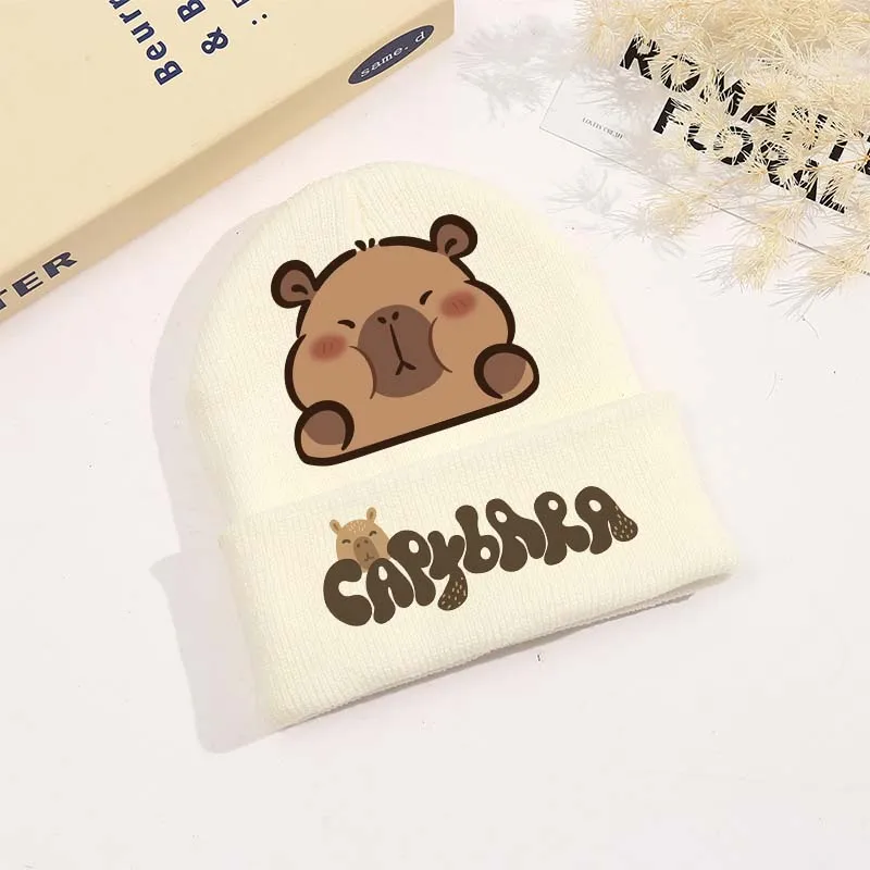 Kawaii капибара вязаная шапка для мальчиков и девочек, шерстяные шапки с героями мультфильмов аниме, осенне-зимняя модная теплая детская шапка, милая шапочка, подарок