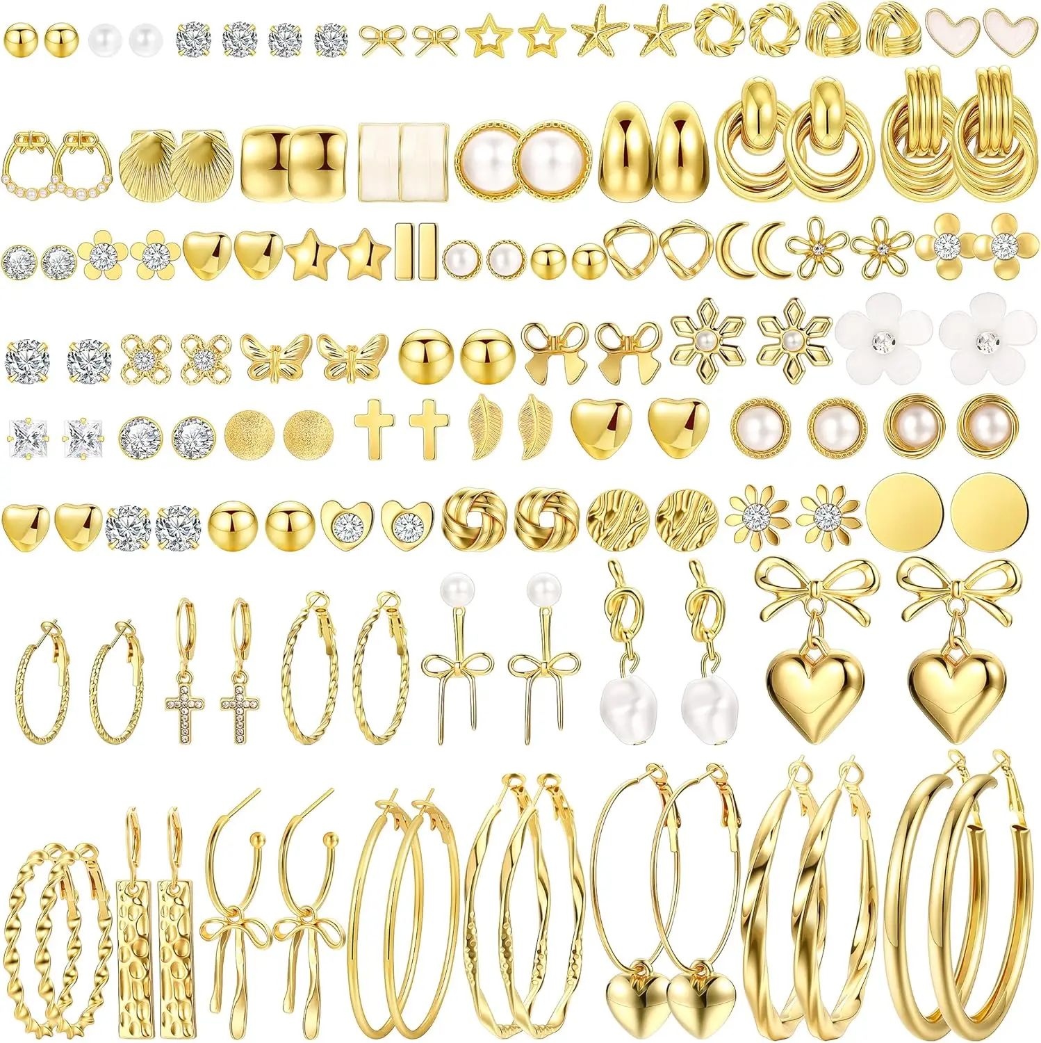 75 Pairs Gold Stud Earrings Set for Women, Trendy Hypoallergenic Pearl Cubic Zirconia Multiple
75 Pairs Gold Stud Earrings Set for Women, Trendy Hypoallergenic Pearl Cubic Zirconia Multiple