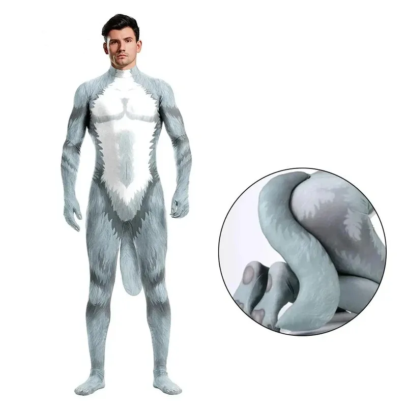 Halloween Men's Adult Full Bodysuit Creative Wolf Animal Print Cosplay Party Costume Full Bodysuit With Big Tail Crotch Jumpsuit
Halloween Men's Adult Full Bodysuit Creative Wolf Animal Print Cosplay Party Costume Full Bodysuit With Big Tail Crotch Jumpsuit