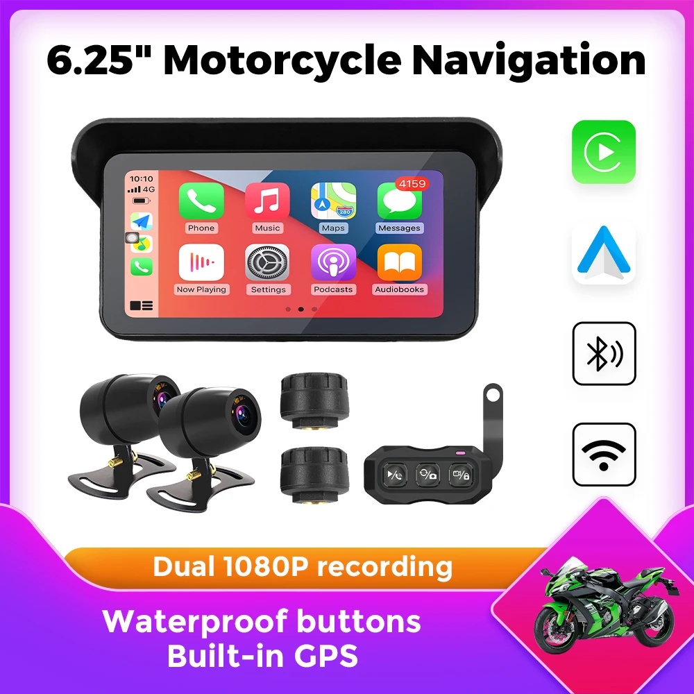 Linux TPMS IP67 Waterproof Motorcycle Portable GPS Navigation 6.25 inch Car play Android Auto BT 1080P Recording Dual Camera DVR
Linux TPMS IP67 Waterproof Motorcycle Portable GPS Navigation 6.25 inch Car play Android Auto BT 1080P Recording Dual Camera DVR