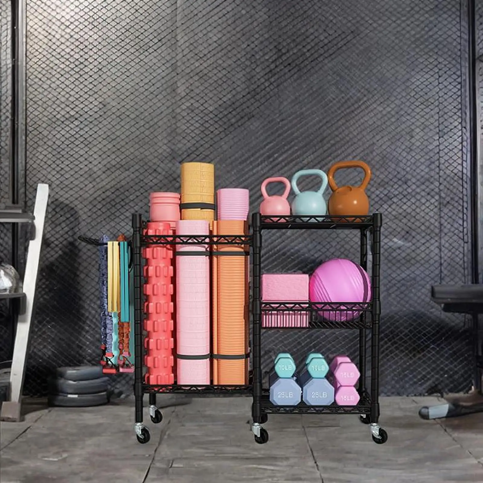 Yoga Mat Storage Rack Home Gym Storage Metal Weight Stand Multifunctional Accessories Foam Roller with Wheels Yoga Mat Holder
Yoga Mat Storage Rack Home Gym Storage Metal Weight Stand Multifunctional Accessories Foam Roller with Wheels Yoga Mat Holder