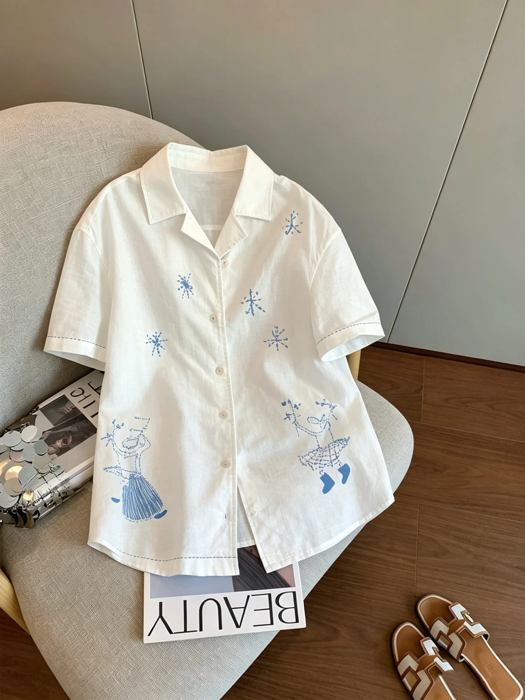 Loose Fit Short Sleeve Printed Shirt Cuban Collar Breathable Versatile Casual Style Women's Summer Fashion Thin Shirt
Loose Fit Short Sleeve Printed Shirt Cuban Collar Breathable Versatile Casual Style Women's Summer Fashion Thin Shirt