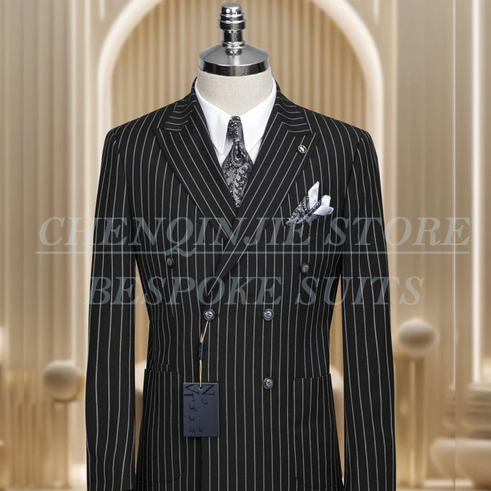Black Stripe Men's Suits Customzied Double Breasted Peak Lapel Slim Fit 2 Piece Jacket Pants Sets High Quality Male Clothing
Black Stripe Men's Suits Customzied Double Breasted Peak Lapel Slim Fit 2 Piece Jacket Pants Sets High Quality Male Clothing