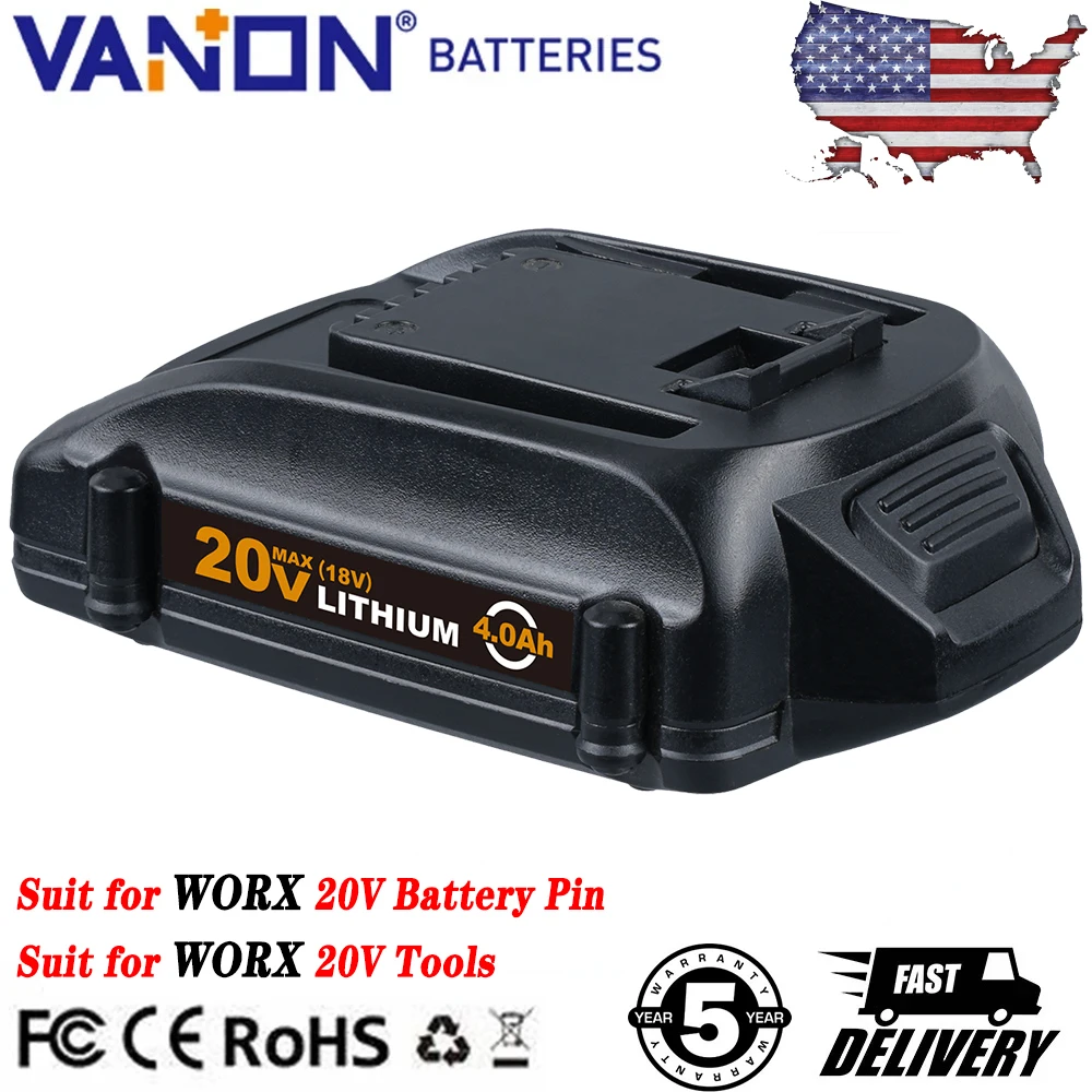VANON 4.0Ah Battery Replace For Worx 20V WA3520 WA3525 WA3575 WG155 Li-on Battery Pin Compatible with Worx Cordless Power Tools
VANON 4.0Ah Battery Replace For Worx 20V WA3520 WA3525 WA3575 WG155 Li-on Battery Pin Compatible with Worx Cordless Power Tools