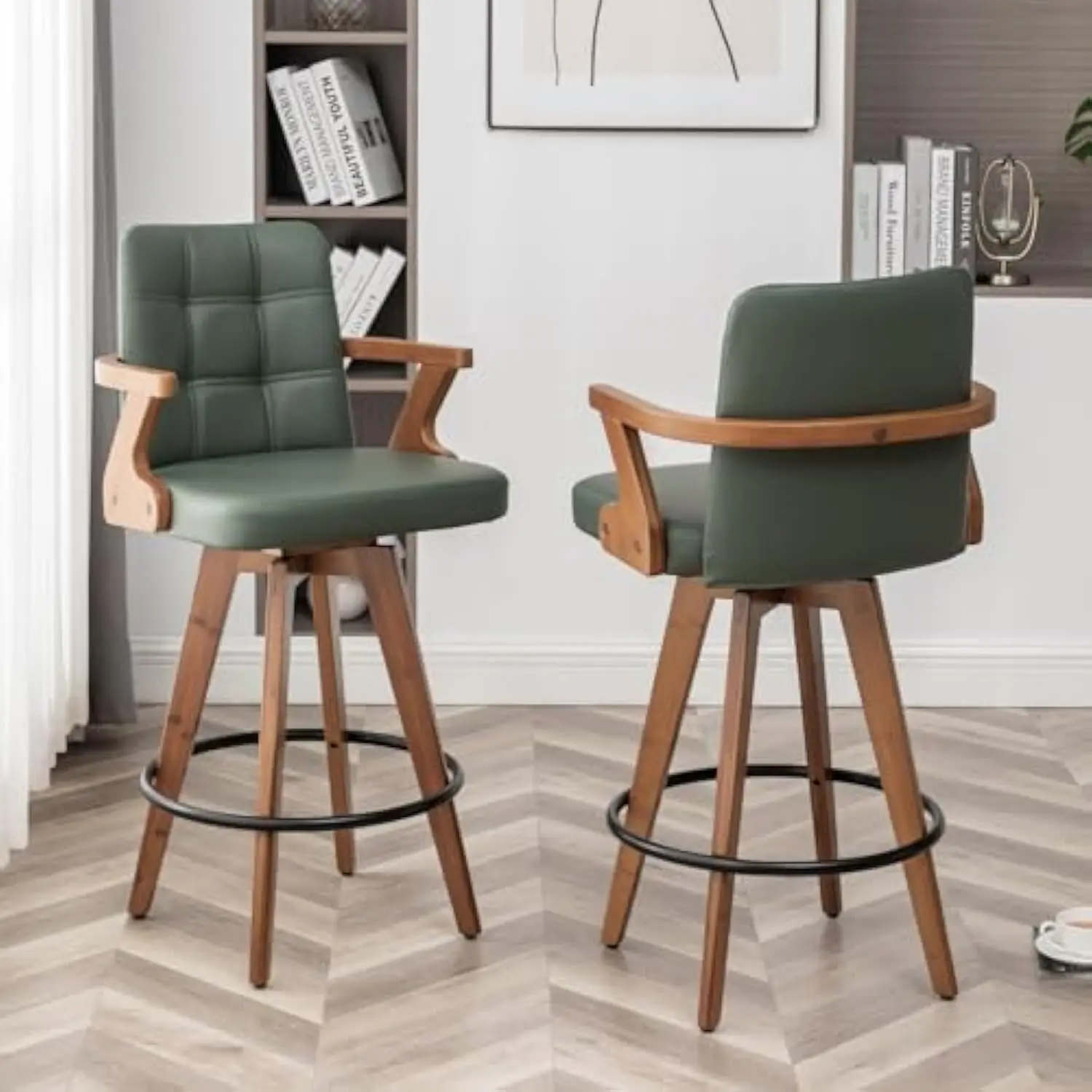 26” Counter Height Bar Stools, Leather Upholstered Bar Stools with Back and Arms, Modern Barstool Set of 2 for
26” Counter Height Bar Stools, Leather Upholstered Bar Stools with Back and Arms, Modern Barstool Set of 2 for