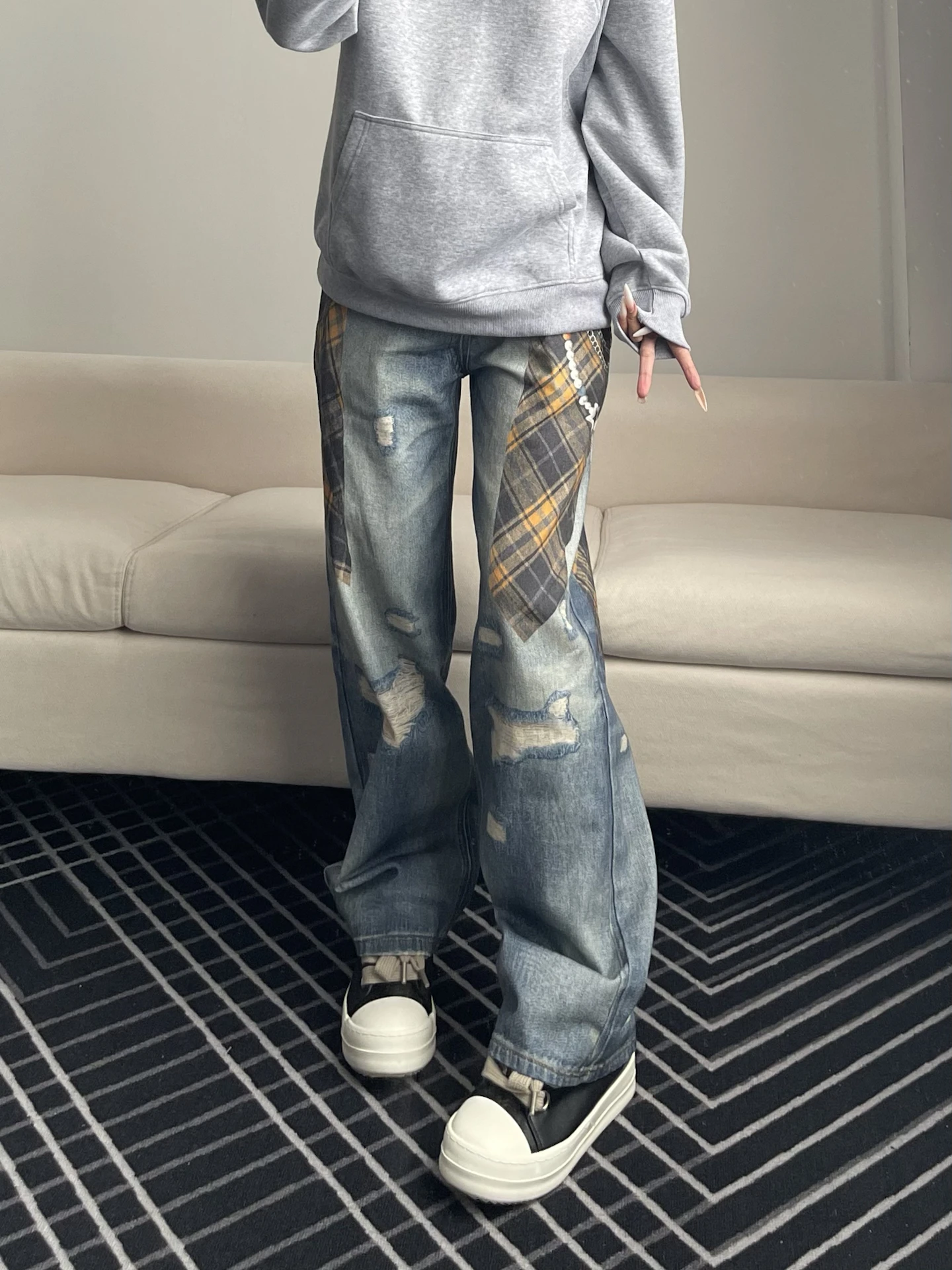 Couples Plaid Shirt Print Hole Denim Jeans Men's Women's Vibe Wide Leg Straight Long Pants Daily Digital Grid Patterned Jeans
Couples Plaid Shirt Print Hole Denim Jeans Men's Women's Vibe Wide Leg Straight Long Pants Daily Digital Grid Patterned Jeans