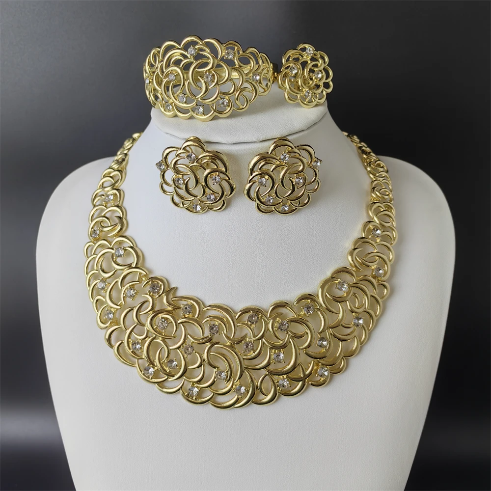 ESALE Новый женский комплект ожерелья и сережек, роскошный дизайн, позолоченные 18 К, модные украшения в Дубае для банкета, вечеринки
ESALE Новый женский комплект ожерелья и сережек, роскошный дизайн, позолоченные 18 К, модные украшения в Дубае для банкета, вечеринки