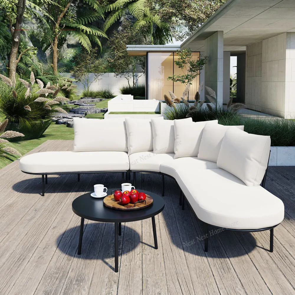 Patio Half- Moon Curved Outdoor Furniture Sofa Set with Coffee Table, All Weather Iron Frame Outdoor Indoor Conversation Set
Patio Half- Moon Curved Outdoor Furniture Sofa Set with Coffee Table, All Weather Iron Frame Outdoor Indoor Conversation Set