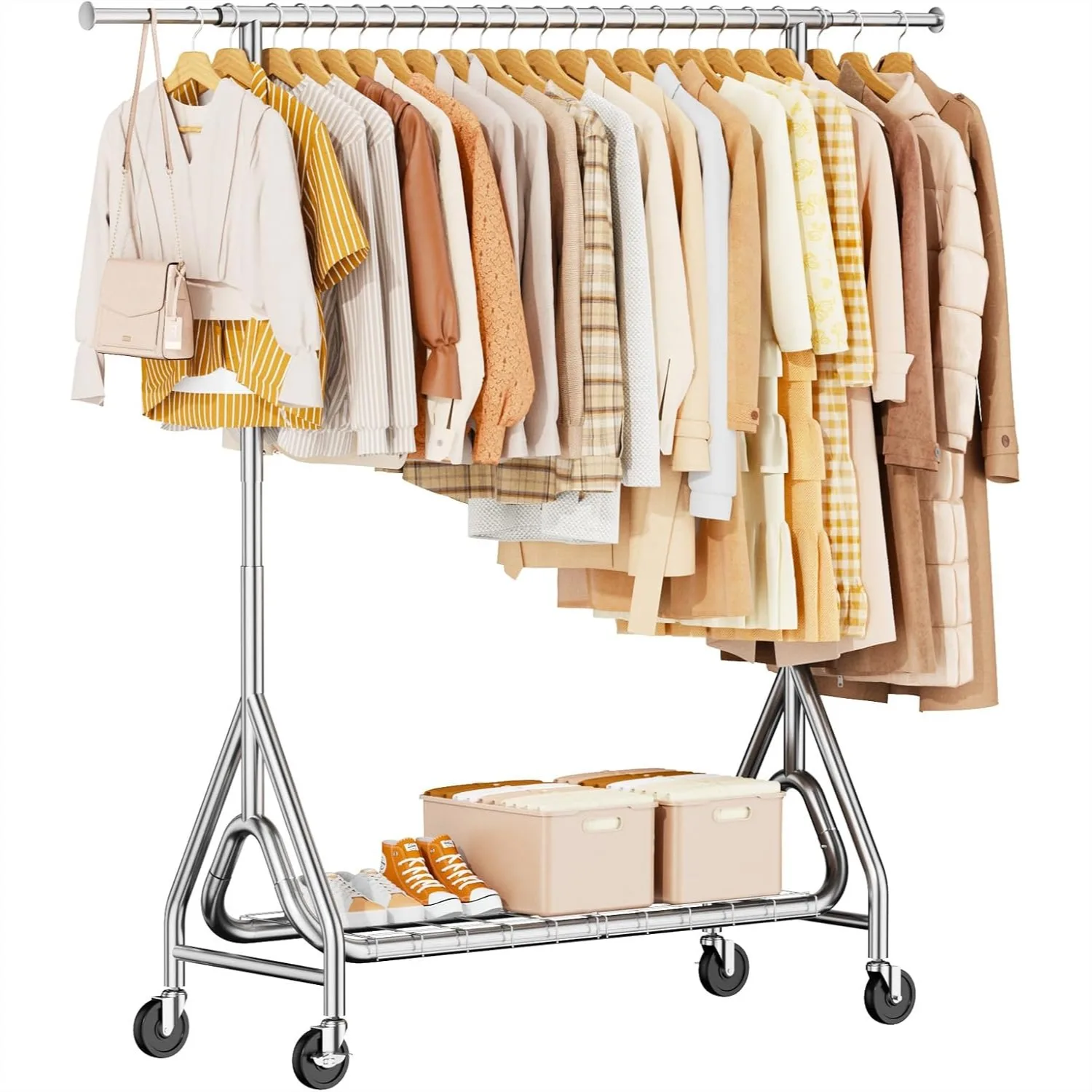 Heavy Duty Clothing Rack 450LBS Load with Lockable Wheels, Adjustable Rolling Clothes Rack for Hanging Coats and Dresses, Silver
Heavy Duty Clothing Rack 450LBS Load with Lockable Wheels, Adjustable Rolling Clothes Rack for Hanging Coats and Dresses, Silver