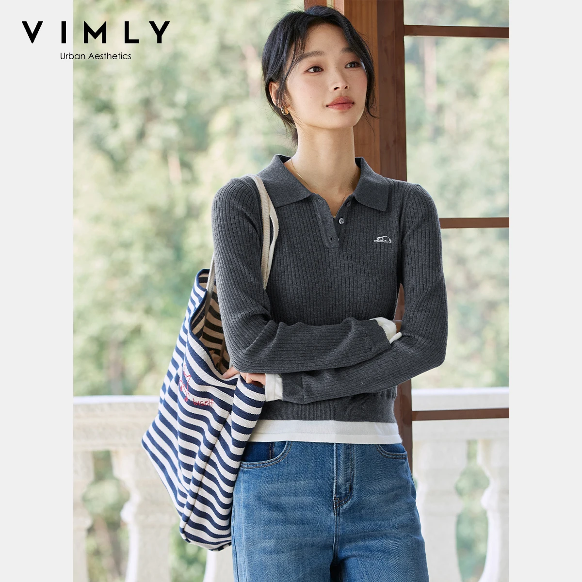 Vimly Dark Gray Contrasting Color Splicing Design Sense Sweater Women's 2025 Spring New Wool Blend Bottoming Shirt 73802
Vimly Dark Gray Contrasting Color Splicing Design Sense Sweater Women's 2025 Spring New Wool Blend Bottoming Shirt 73802