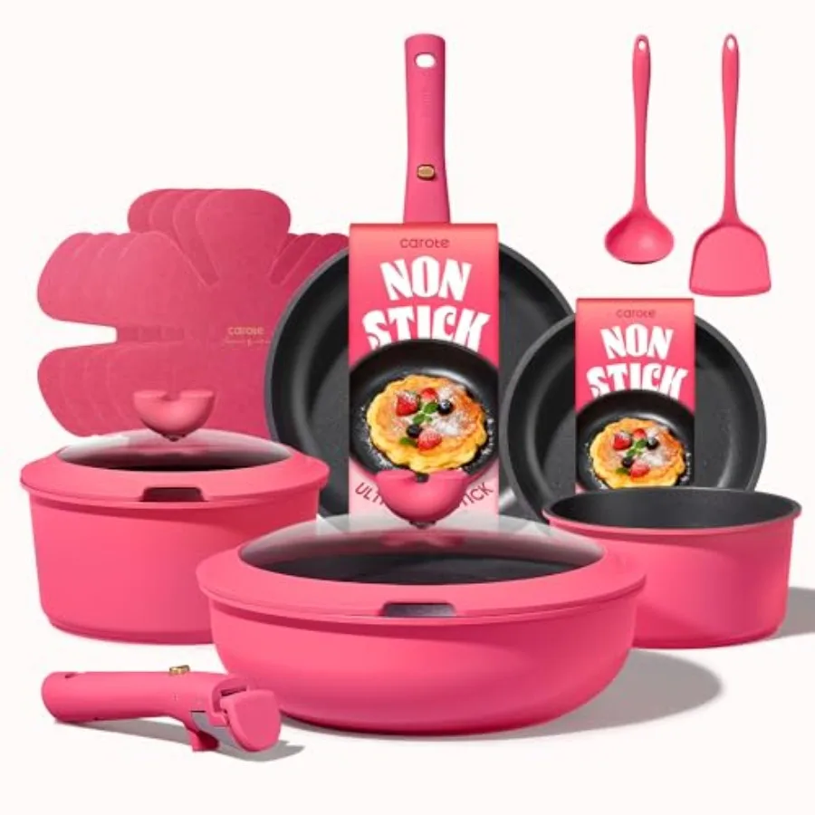15pcs Non Stick Cookware Set with Detachable Handle Induction Safe Dishwasher and Oven Safe Non Toxic Kitchen Cooking Set for R