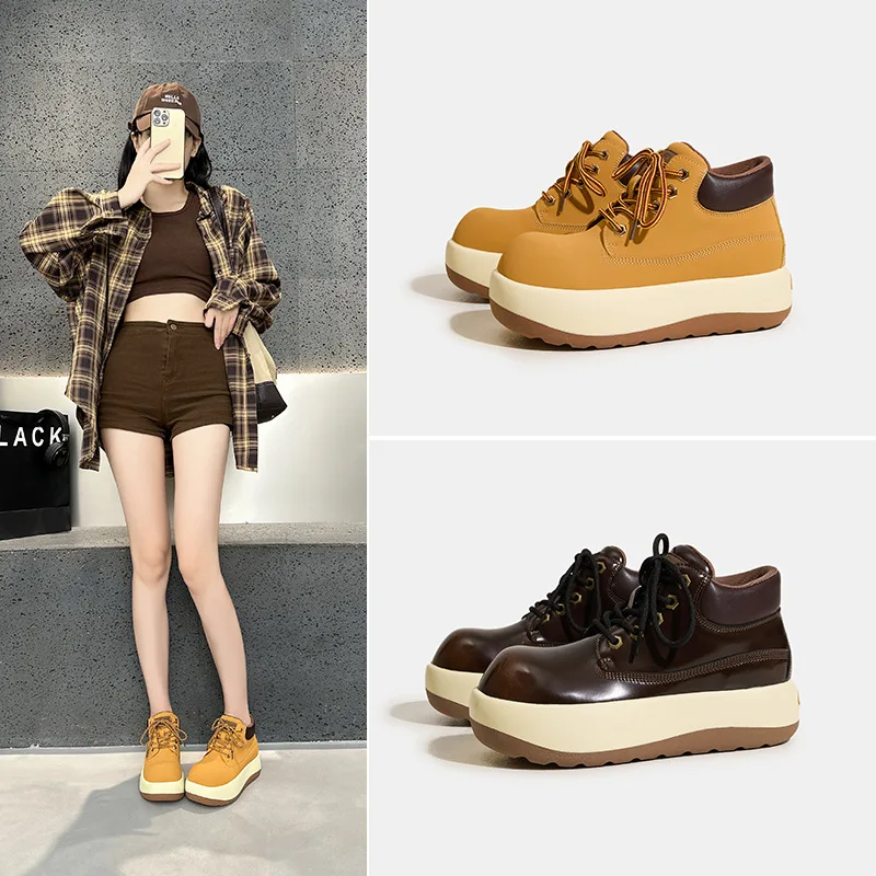 Women's Chunky Platform Retro Yellow Boots British Style Lace Up Non Slip Casual Ankle Boots Fall 2026
Women's Chunky Platform Retro Yellow Boots British Style Lace Up Non Slip Casual Ankle Boots Fall 2026