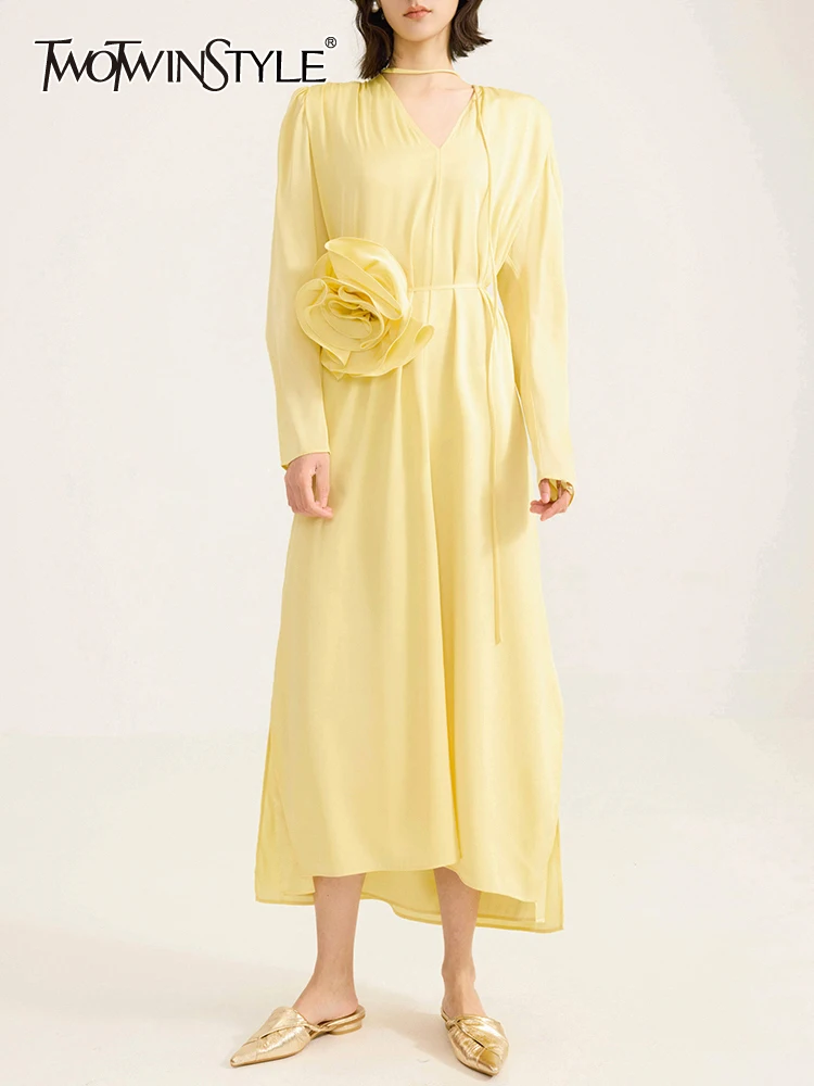 TWOTWINSTYLE Slim Patchwork Floral Dresses For Women V Neck Long Sleeve High Waist Folds Elegant Dress Female Fashion Clothing
TWOTWINSTYLE Slim Patchwork Floral Dresses For Women V Neck Long Sleeve High Waist Folds Elegant Dress Female Fashion Clothing
