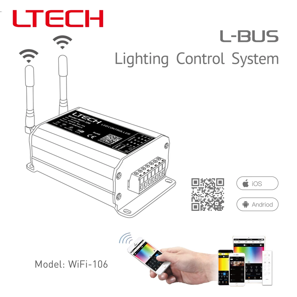 LTECH LED WiFi Controller WiFi-106 DC12-24V 4A*4CH Max 16A Single color CCT RGB RGBW 12 Zones lighting control system
LTECH LED WiFi Controller WiFi-106 DC12-24V 4A*4CH Max 16A Single color CCT RGB RGBW 12 Zones lighting control system