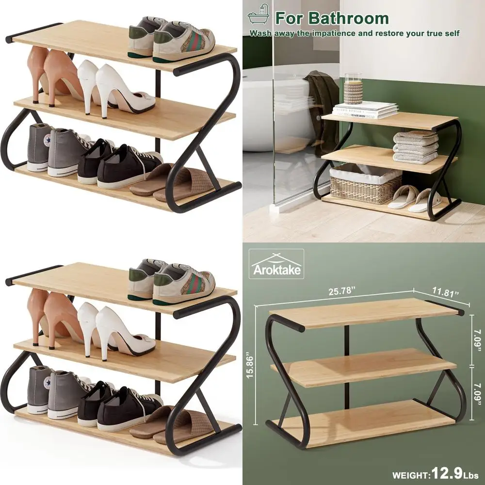 3-Tier Wooden Shoe Rack with Metal Shelves for High Heels, Ideal for Hallway, Living Room, Closet, and Bedroom in Natural Wood F
3-Tier Wooden Shoe Rack with Metal Shelves for High Heels, Ideal for Hallway, Living Room, Closet, and Bedroom in Natural Wood F