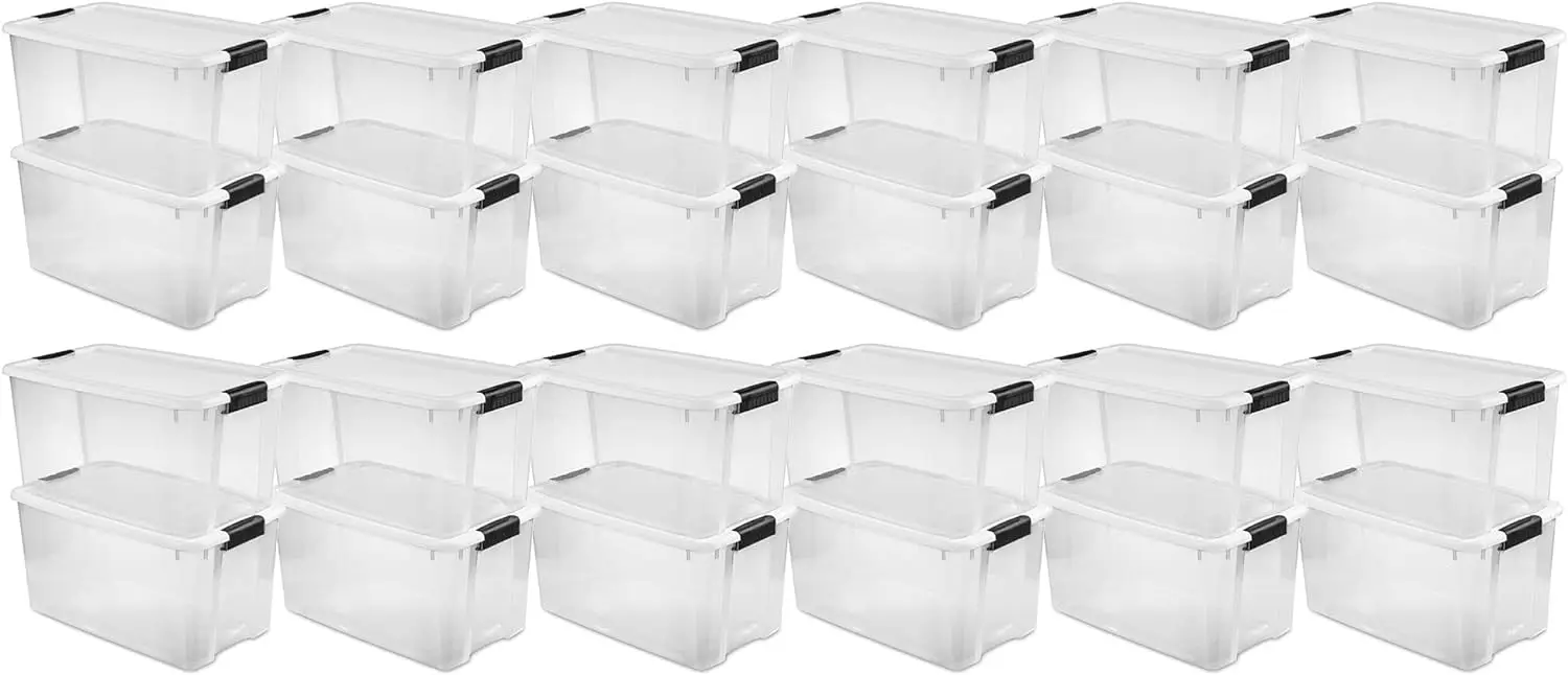 Latching Lid, Organize Clothes, Sport Gear in Basement, Clear with White Lid, 24-Pack
Latching Lid, Organize Clothes, Sport Gear in Basement, Clear with White Lid, 24-Pack