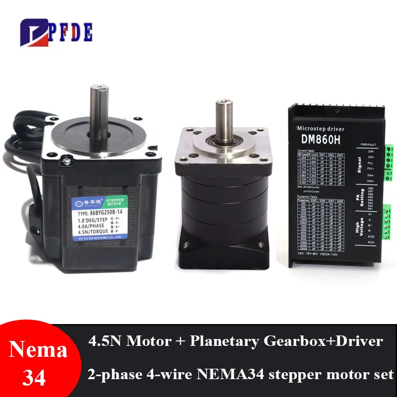 NEMA34 4.5N Stepper Motor + PX86 Planetary Gearbox With DM860H Step Driver kit For CNC Engraver 2-phase 4 line
NEMA34 4.5N Stepper Motor + PX86 Planetary Gearbox With DM860H Step Driver kit For CNC Engraver 2-phase 4 line