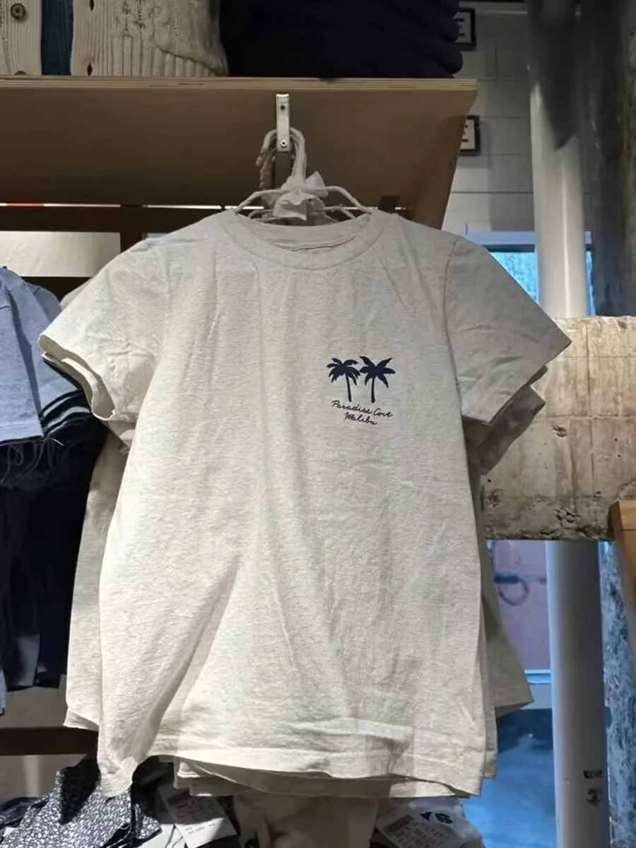 Women's summer coconut tree pattern printed cotton gray T-shirt sweet cute casual versatile loose fashion style short top 2024
Women's summer coconut tree pattern printed cotton gray T-shirt sweet cute casual versatile loose fashion style short top 2024