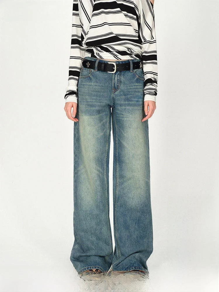 AFTADAWN Retro Faded Washed Blue Straight Leg Jeans Low Waist Loose Wide Leg Pants Casual Style Pure Color Wide Leg Jeans
AFTADAWN Retro Faded Washed Blue Straight Leg Jeans Low Waist Loose Wide Leg Pants Casual Style Pure Color Wide Leg Jeans