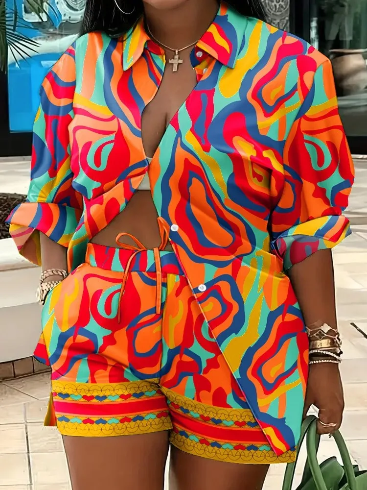 Women's Fashion Casual Print Two Piece Set Loose Long Sleeve Buttons Shirt Top + Playsuit Sets Office Lady Work Overalls Female
Women's Fashion Casual Print Two Piece Set Loose Long Sleeve Buttons Shirt Top + Playsuit Sets Office Lady Work Overalls Female