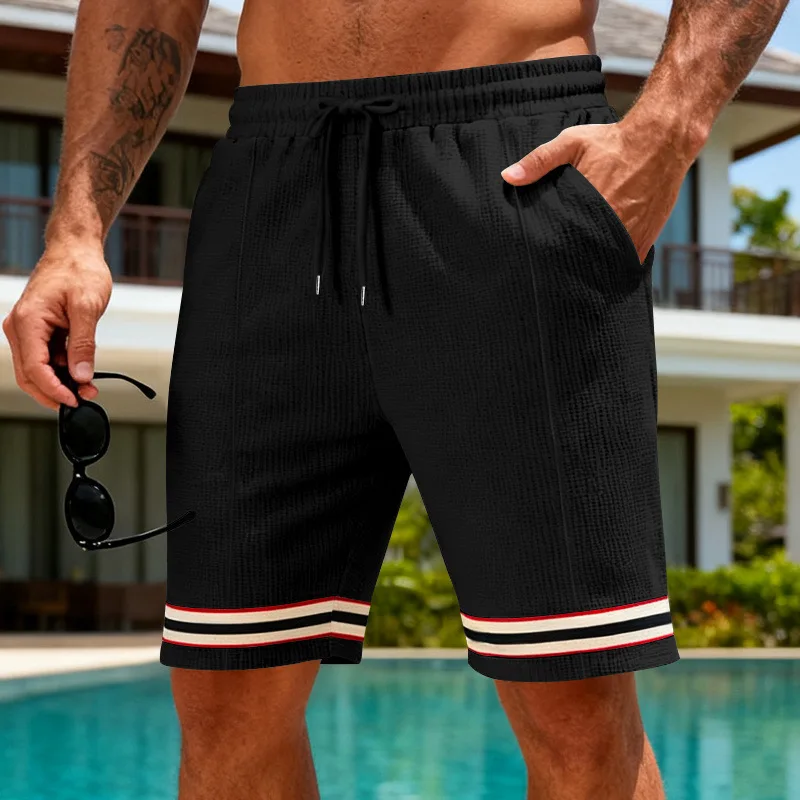 New men's breathable waffle-knit shorts with elastic drawstring waist, striped detailing—perfect for summer casual and beachwear
New men's breathable waffle-knit shorts with elastic drawstring waist, striped detailing—perfect for summer casual and beachwear