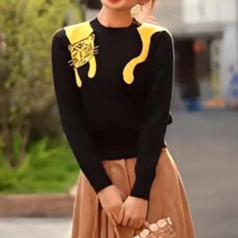 2022 sweater new women's autumn winter round neck short long sleeve jacquard black slim knit tops women 2022
2022 sweater new women's autumn winter round neck short long sleeve jacquard black slim knit tops women 2022