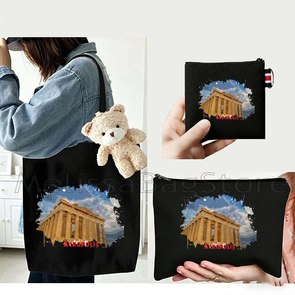 4PCS Gifts Set Acropolis Greece Black Canvas Tote Bag Handbag with Doll Key Coin Purse Cosmetic Makeup Toilet Bag Case Pouch
4PCS Gifts Set Acropolis Greece Black Canvas Tote Bag Handbag with Doll Key Coin Purse Cosmetic Makeup Toilet Bag Case Pouch