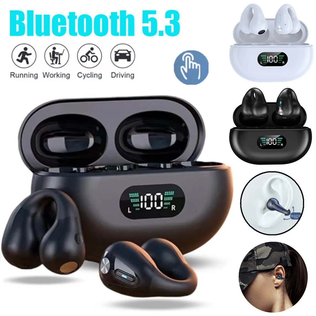 Bluetooth 5.3 Wireless Earbuds Ear Clip Bone Conduction Headphones Sport Headset
Bluetooth 5.3 Wireless Earbuds Ear Clip Bone Conduction Headphones Sport Headset