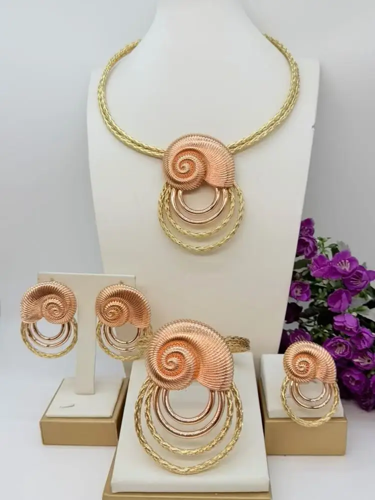 New Fashion 4Pcs Spiral Conch Statement Jewelry Set 18K Gold/Silver/Rose Gold Plated Necklace Earrings Bracelet Ring for Women
New Fashion 4Pcs Spiral Conch Statement Jewelry Set 18K Gold/Silver/Rose Gold Plated Necklace Earrings Bracelet Ring for Women