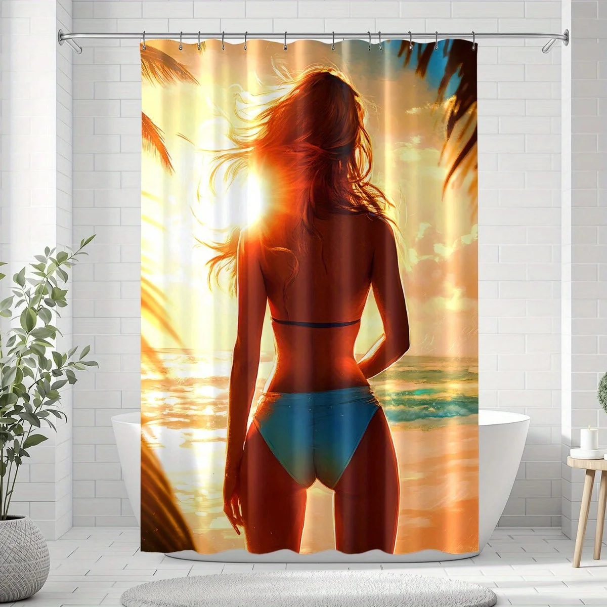 Sunset Beach Shower Curtain, Sexy Bikini Girl Silhouette, Tropical Ocean View, Waterproof Fabric, Summer Bathroom Decor
Sunset Beach Shower Curtain, Sexy Bikini Girl Silhouette, Tropical Ocean View, Waterproof Fabric, Summer Bathroom Decor