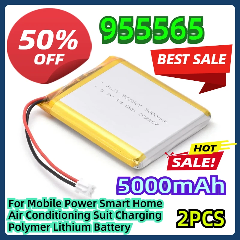 For Mobile Power Smart Home Air Conditioning Suit Charging Polymer Lithium Battery 3.7V 5000mAh 955565 2pcs
For Mobile Power Smart Home Air Conditioning Suit Charging Polymer Lithium Battery 3.7V 5000mAh 955565 2pcs